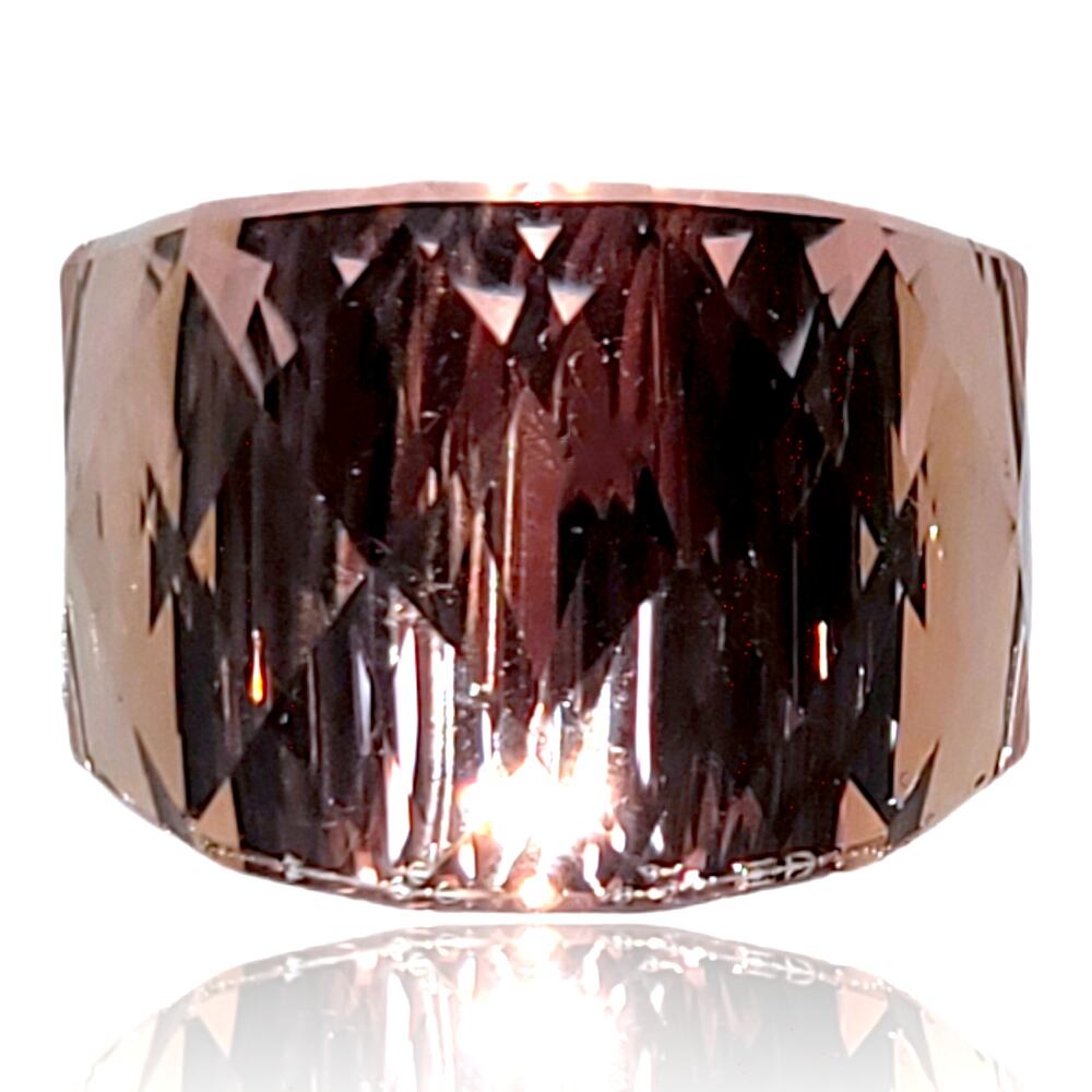 Stainless Steel Faceted Simulated Crystal Morganite Pink Color Prism Ring S7
